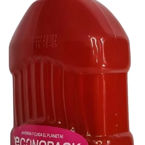 Botella roja de líquido refrigerante radiador Antióxido Simoniz, con tapa amarilla y etiqueta que indica presentación Econopack.