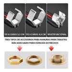 Tres tipos de accesorios para ranuras de tarjetas: de 6 caras 3,5 cm, de 6 caras 4,0 cm y multifuncional. Incluyen tuerca hexagonal dorada, anillo plano y pieza con base cuadrada.