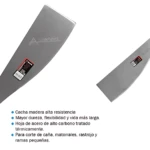 Machete Pacora con mango de madera y hoja de acero alto carbono, mostrado en dos ángulos para destacar su diseño y resistencia.