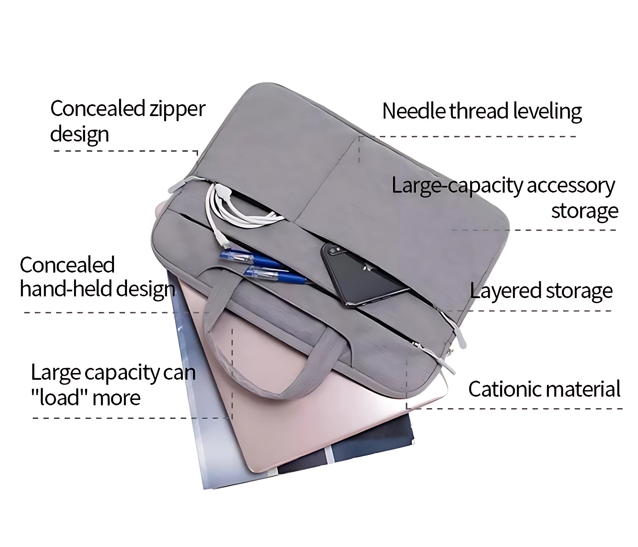 Mochila acolchada gris para laptop de 13 a 17 pulgadas, con compartimentos internos visibles, correas ajustables y material resistente.