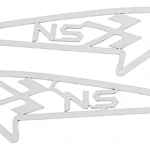 Dos mallas laterales de acero inoxidable para Yamaha NMAX 200, con diseño triangular y logo NS grabado en relieve.