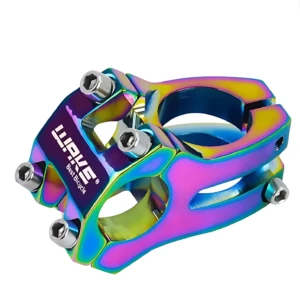Manillar de aluminio con acabado tornasol iridiscente, diseñado para motos naked. Incluye tornillos de fijación y presenta logotipo de la marca en su superficie.