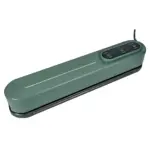 Máquina empacadora al vacío automática en color verde oscuro, con panel de control integrado y cable visible, vista lateral sobre fondo blanco.