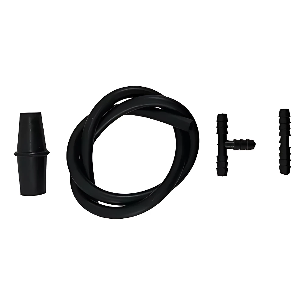 Kit de medidor de presión y vacío de combustible en negro, con manguera enrollada, adaptador cónico, conector T y filtro de malla.