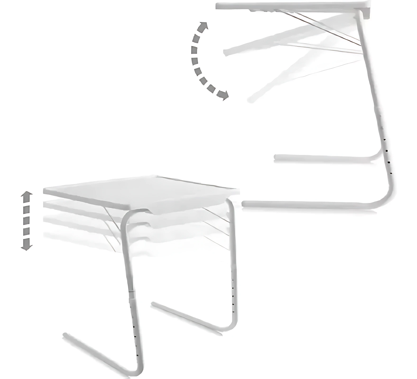 Mesa Table Mate II en color blanco, con patas ajustables en seis niveles y superficie plana para uso multifuncional.