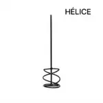 Mezclador para taladro Belotta en acero resistente, con eje vertical y hélice espiral negra, diseñado para mezclar morteros y pinturas con precisión.