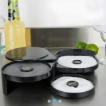 Michelador de plástico negro con tres bandejas para sal, azúcar y hielo, ideal para cócteles.