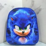 Mochila escolar infantil azul con estampado de Sonic el Erizo, cierre único y diseño compacto para transporte de útiles.