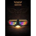 Parachoques trasero LED Stops NKD 125 con diseño de ojos retroiluminados en colores arcoíris, logotipo de marca visible y acabado negro mate.