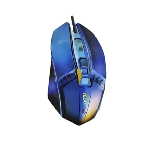 Mouse gamer X10 ergonómico en color azul con iluminación LED, diseño curvo para uso prolongado y botones laterales adicionales.
