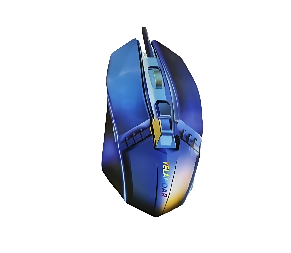 Mouse gamer X10 ergonómico en color azul con iluminación LED, diseño curvo para uso prolongado y botones laterales adicionales.