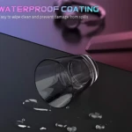 Mousepad gamer negro con gotas de agua, mostrando recubrimiento impermeable. Superficie lisa y antideslizante, ideal para escritorio.
