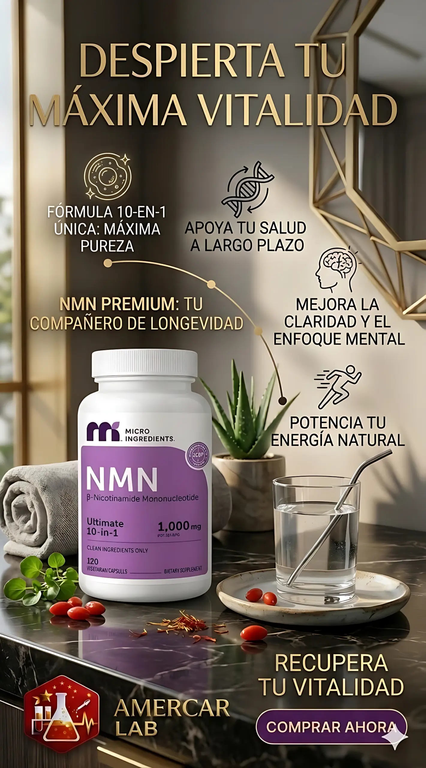 Suplemento Antiedad Celular NMN Puro - Estimula la vitalidad y repara el ADN