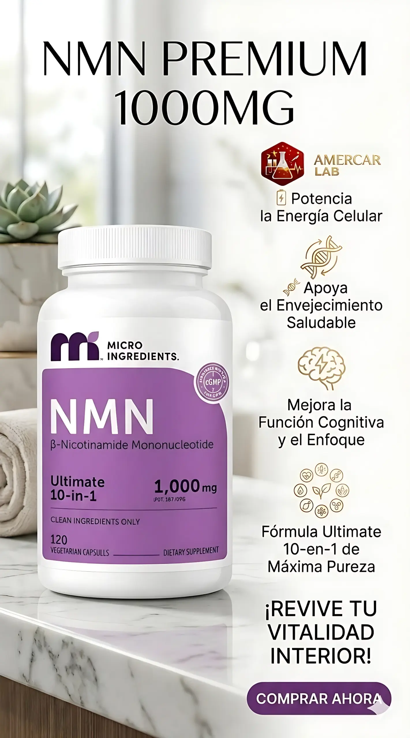 Suplemento Antiedad Celular NMN Puro - Estimula la vitalidad y repara el ADN