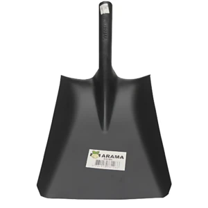 Pala cuadrada negra sin mango, con etiqueta visible de la marca Arama, diseñada para recoger residuos con precisión y control.