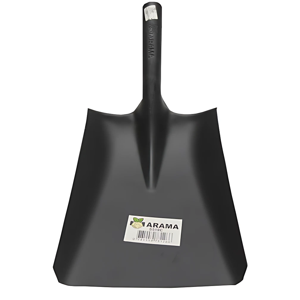 Pala cuadrada negra sin mango, con etiqueta visible de la marca Arama, diseñada para recoger residuos con precisión y control.