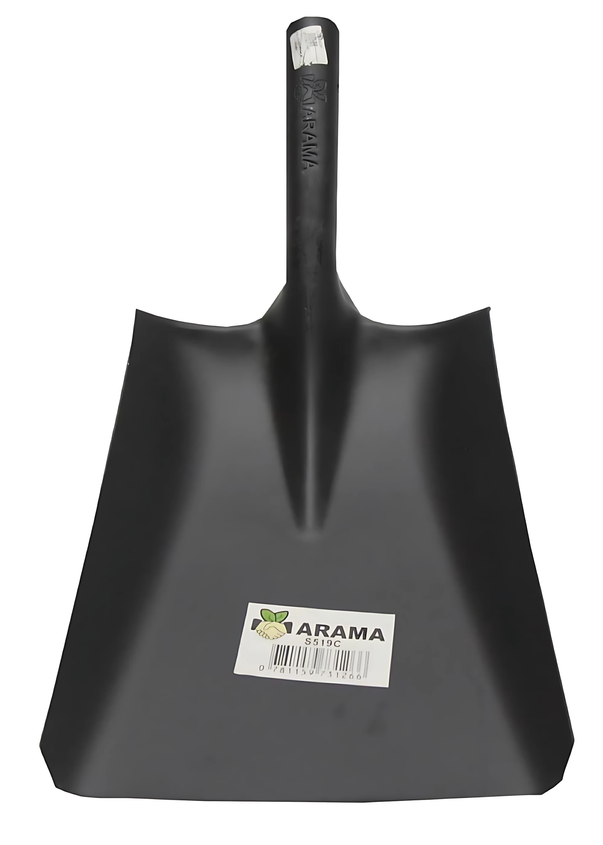 Pala cuadrada negra sin mango, con asa integrada y etiqueta visible de la marca Arama.