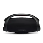 Altavoz Bluetooth JBL Boombox Mini en color negro, con asa integrada y superficie texturizada, diseñado para portabilidad y sonido potente.