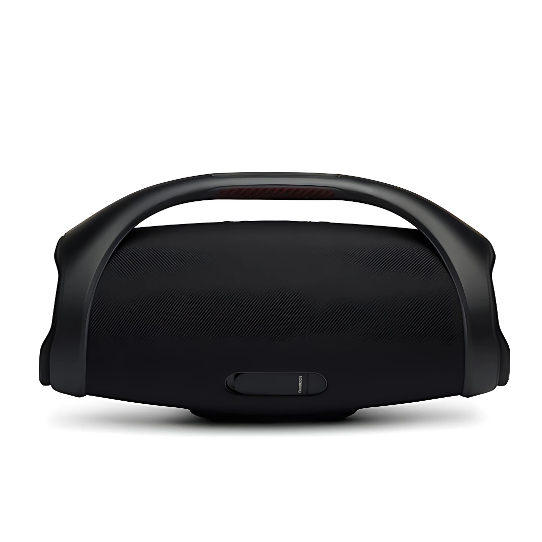 Altavoz Bluetooth JBL Boombox Mini en color negro, con asa integrada y superficie texturizada, diseñado para portabilidad y sonido potente.