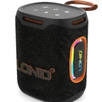 Altavoz Bluetooth Lonid Ls0411 negro con malla texturizada, luces LED RGB en panel lateral y asa de transporte.