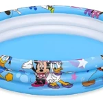 Piscina inflable azul con Mickey Mouse, Donald y Minnie en diseño circular de tres anillos para niños.