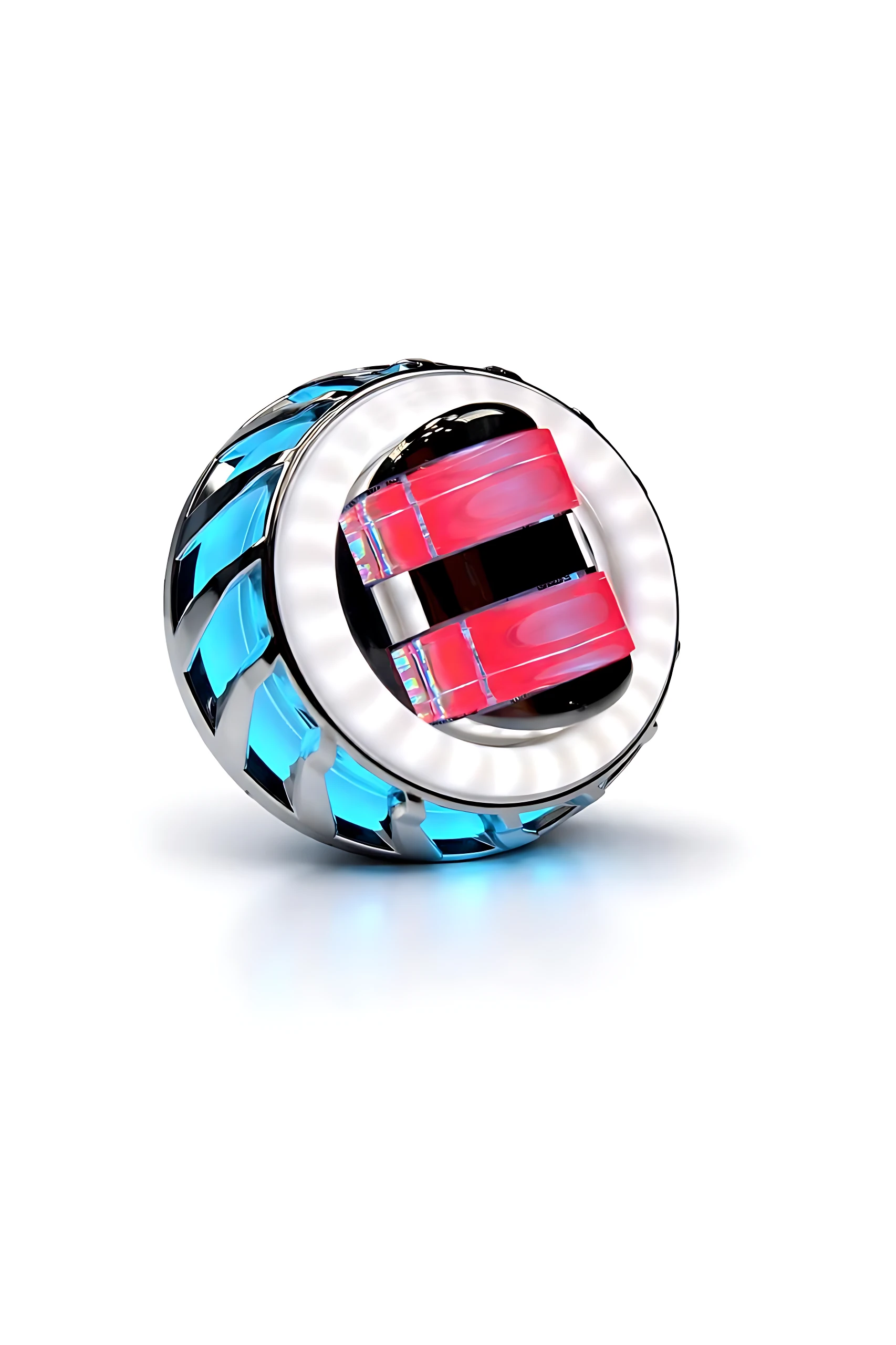 Proyector LED circular con anillo blanco y núcleo rojo, montura metálica azul brillante, diseñado para instalación en vehículos de 12V a 80V.