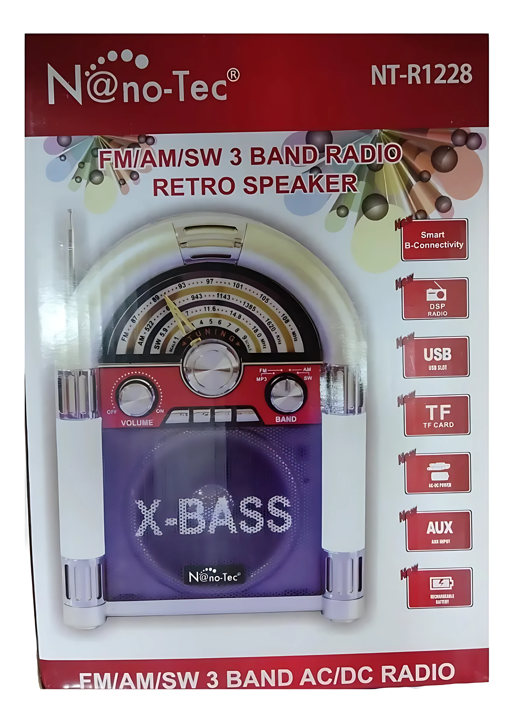 Radio Parlante Rokola Retro Nano-Tec R12 con Bluetooth y FM - Disfruta de música clásica con diseño vintage en espacios reducidos