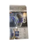 Rodillera de silicona con resortes laterales, color azul y blanco, en empaque que muestra protección articular y diseño ergonómico para ejercicio.