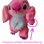 Peluche Stitch rosa con orejas móviles y función de respiración simulada, ideal para conciliar el sueño.