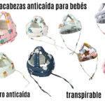 Seis reposacabezas anticaída para bebés en colores rosa, blanco, azul y gris, con estampados de animales y patrones geométricos, diseñados para proteger la cabeza durante el gateo.