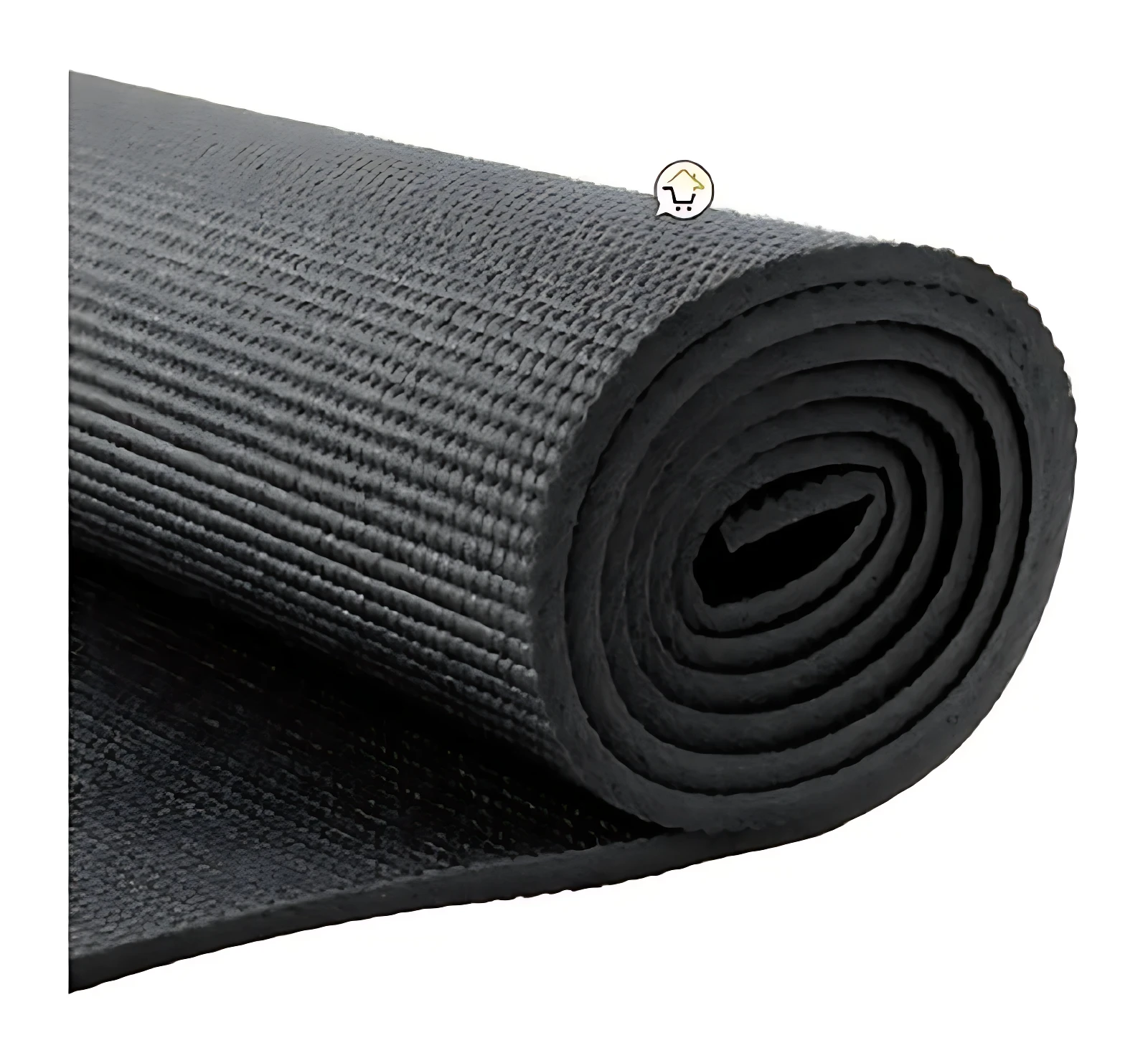 Colchoneta de yoga enrollada en color negro, con textura antideslizante visible en la superficie superior.