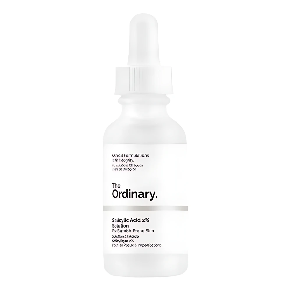 Frasco blanco esmerilado con gotero de Salicylic Acid 2% Solution de The Ordinary para piel con tendencia a imperfecciones.