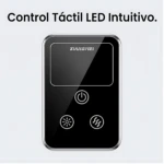 Control táctil LED intuitivo en panel negro con botones de encendido, intensidad y modo de masaje, marca XIANGMEI.