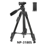 Trípode Neepho NP-3180S negro con cabeza panorámica y accesorios incluidos, ideal para fotografía y video.