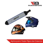 Tula protectora para cascos de motociclista, color azul con detalles negros y gris, incluye funda rígida con logotipo Route 27 y visera azul reflectante. Ideal para transporte y almacenamiento seguro.