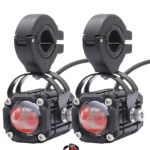 Kit U50 Exploradoras con Ojo de Diablo, dos faros frontales negros con lente roja y soporte de montaje, visibilidad nocturna hasta 150 metros.