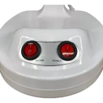 Vaporizador facial blanco con dos interruptores rojos, uno etiquetado como OZONE y el otro POWER.