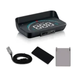 Velocímetro digital VLZ negro con pantalla LED, cable de conexión, sensor y adhesivo para instalación en carro.
