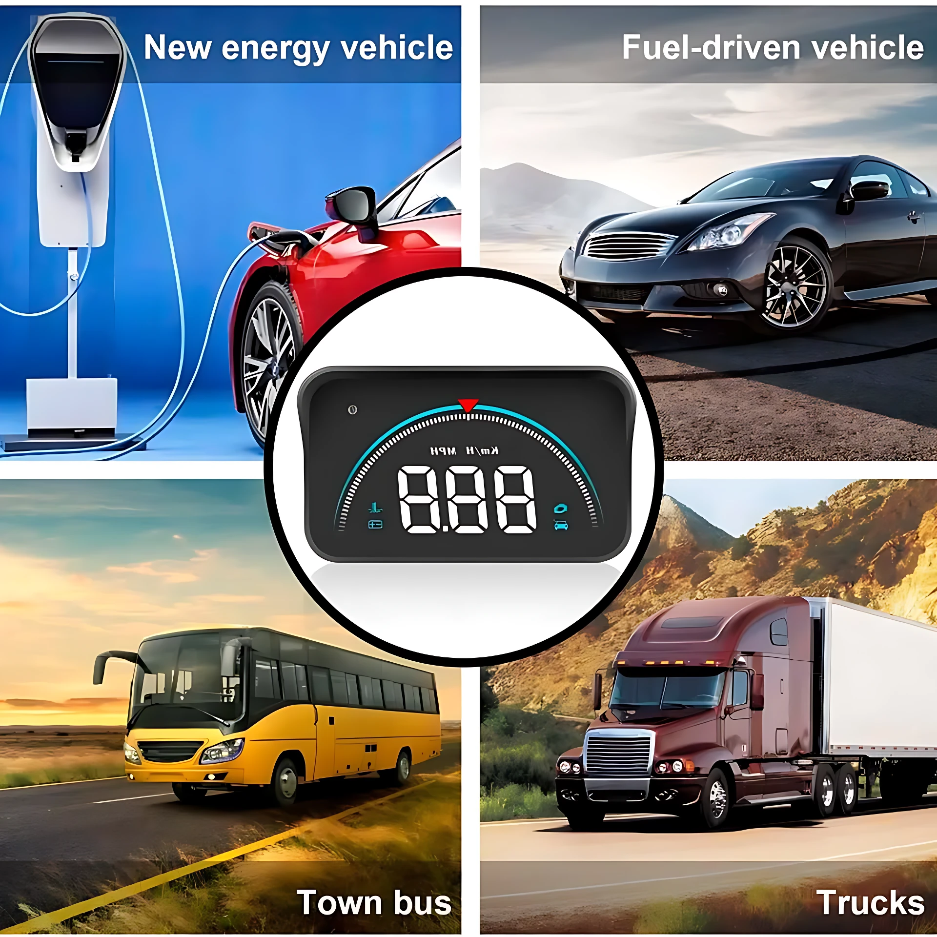 Velocímetro digital VLZ con pantalla LED de números grandes, diseñado para vehículos eléctricos, combustibles, buses y camiones.