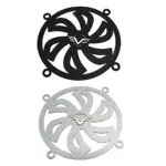 Deflectores de ventilador MotoSteel en acero inoxidable, presentados en dos colores: negro y plateado. Cada pieza cuenta con diseño de aspas y cuatro orificios de montaje.