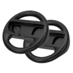 Dos volantes de control para Nintendo Switch 2 en color negro, con textura suave y diseño ergonómico, dispuestos uno sobre el otro.