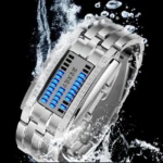 Reloj Binario LED Azul Acero Inoxidable - Destaca tu estilo futurista en cualquier entorno - Imagen 5