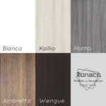 Kit repisa flotante en seis acabados de madera aglomerada: Blanco, Kallio, Humo, Amaretto, Wengue y Monaco. Ideal para organizar galerías de fotos, plantas y libros en pared.