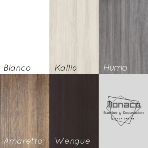 Kit repisa flotante en seis acabados de madera aglomerada: Blanco, Kallio, Humo, Amaretto, Wengue y Monaco. Ideal para organizar galerías de fotos, plantas y libros en pared.
