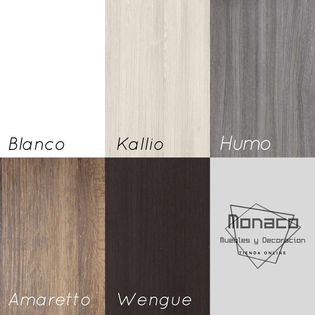 Kit repisa flotante en seis acabados de madera aglomerada: Blanco, Kallio, Humo, Amaretto, Wengue y Monaco. Ideal para organizar galerías de fotos, plantas y libros en pared.