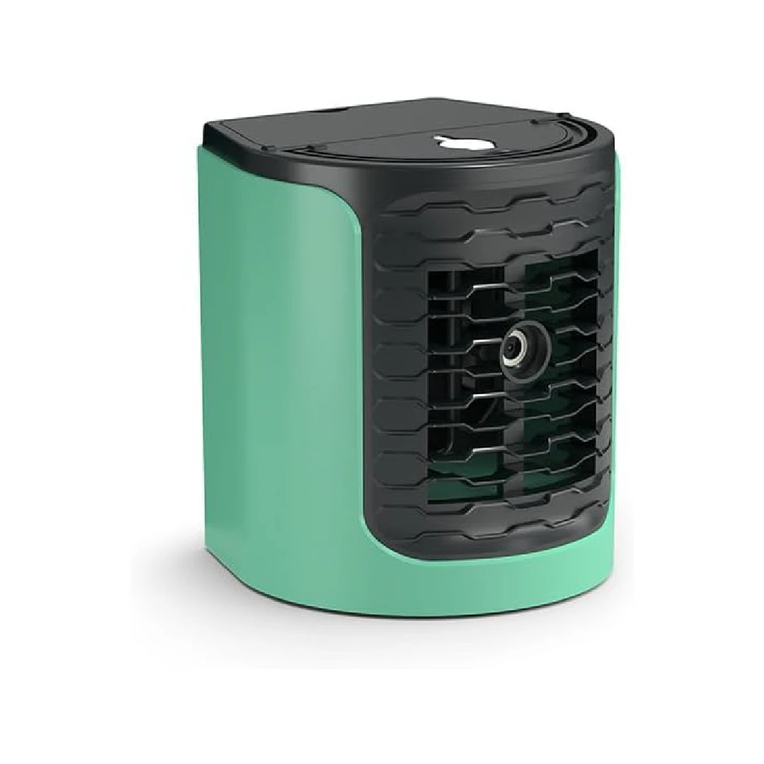 Ventilador portátil Dt2415 en color menta con rejilla negra frontal, diseño compacto para espacios reducidos.
