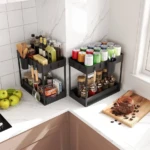 Organizador 2 Niveles Negro Cuadrado - Maximiza tu espacio de almacenamiento en cocinas y baños - Imagen 4