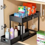 Organizador 2 Niveles Negro Cuadrado - Maximiza tu espacio de almacenamiento en cocinas y baños - Imagen 2