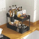 Organizador 2 Niveles Negro Cuadrado - Maximiza tu espacio de almacenamiento en cocinas y baños - Imagen 3