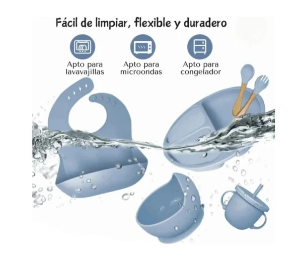 Vajilla Siliconada 8 Piezas para Bebés